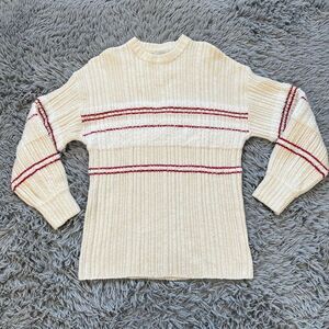 Urban Outfitters Women’s Crewneck Sweater Cream Red Stripe Ribbed Small Neutral